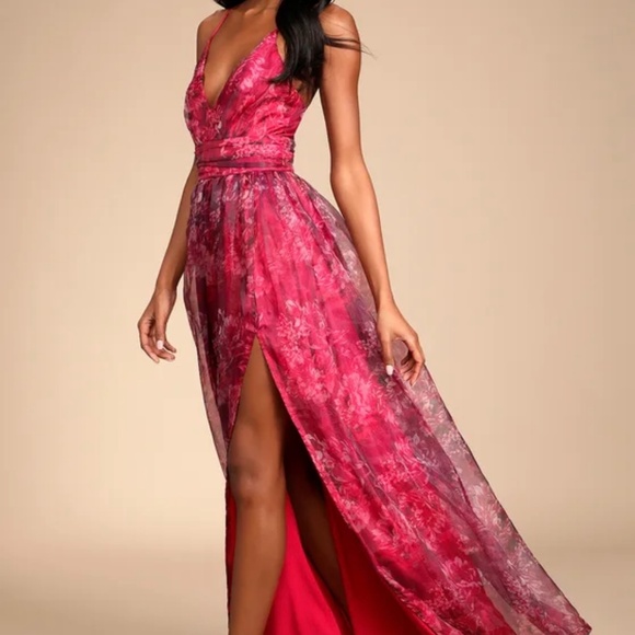 NWT Lulus Magenta Floral Print Maxi Dress Pink - Size L - Picture 3 of 3